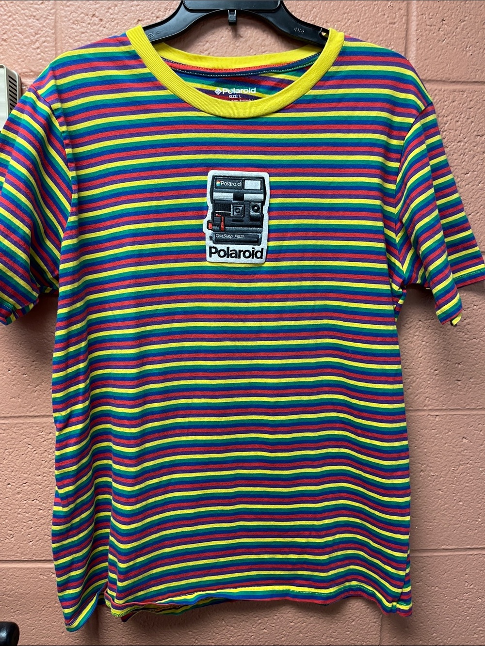 Retro Polaroid Rainbow Striped Tee with Camera Patch